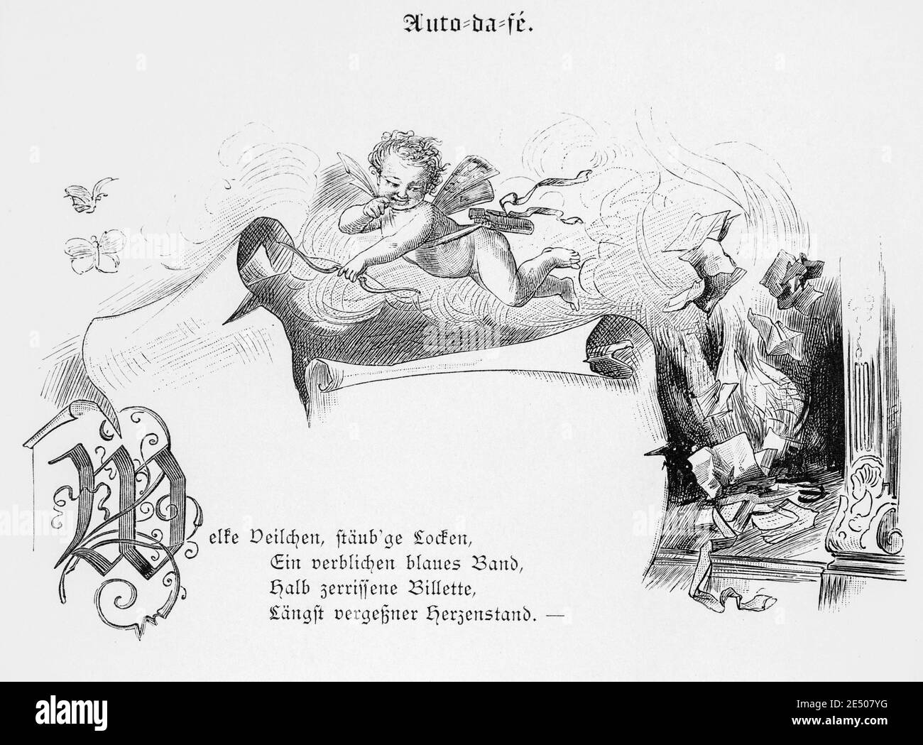 Illustration to Heine´s poem "Auto-da-fé" about an unfortunate love, German  writer and poet Heinrich Heine, poem collection Romancero, 1880 Stock Photo  - Alamy