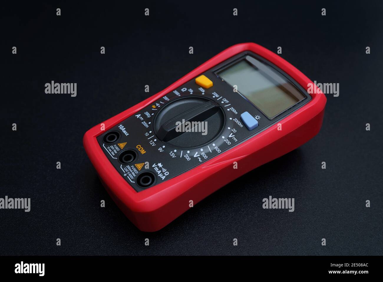 Red digital multimeter on black background - Multimeter is an electronic  measuring instrument for voltage, amper, resistance Stock Photo - Alamy