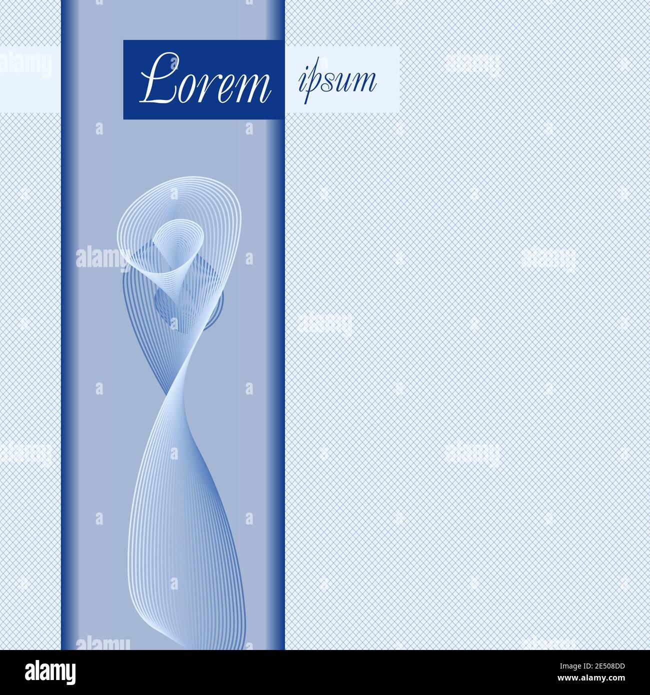 Blue vintage cover template. Curled design element, abstract line art