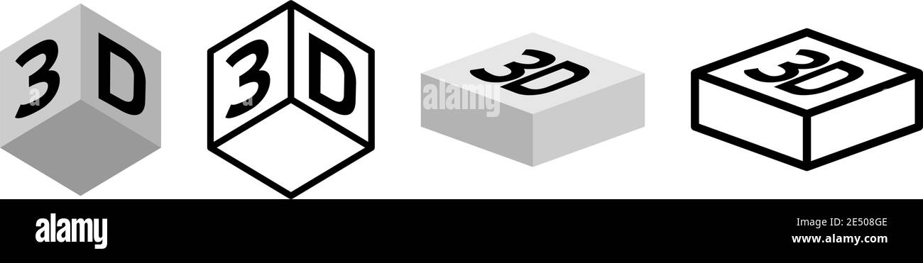 Simple cube or block shape icon with 3d text on it Stock Vector