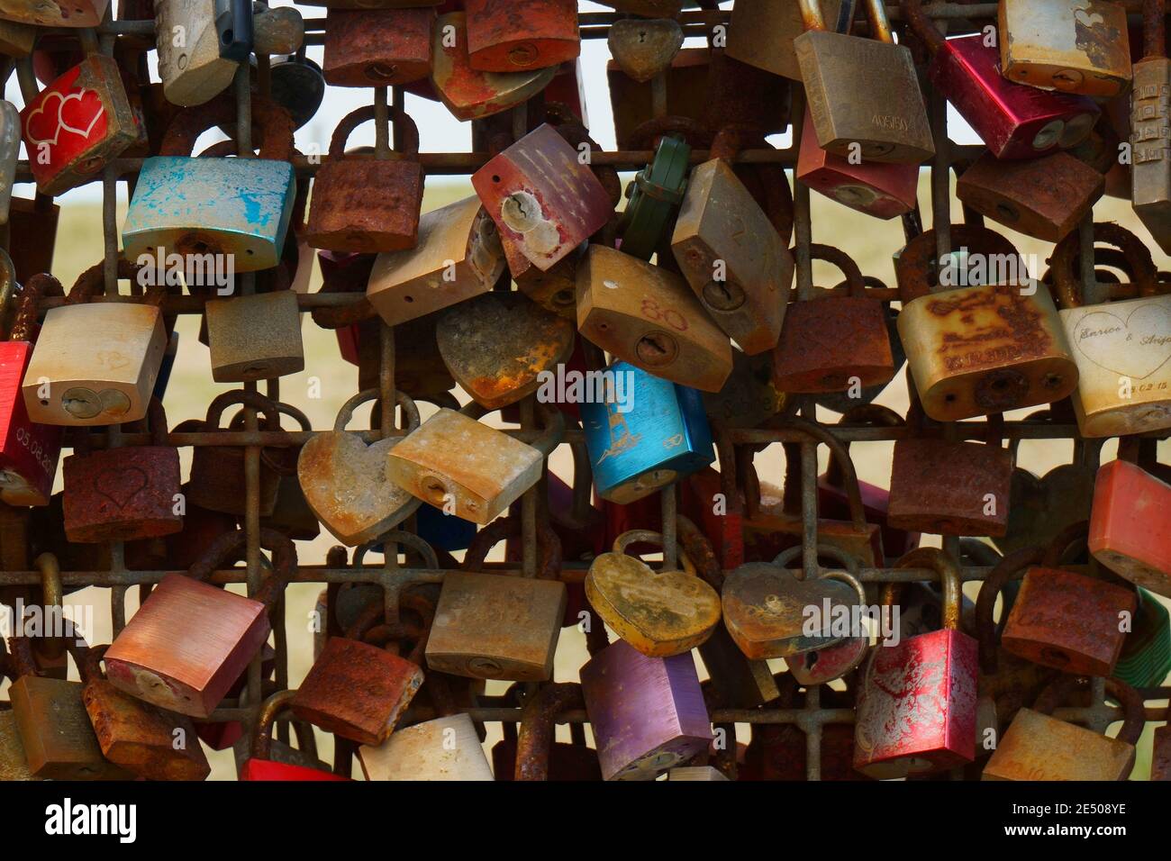 Rusted Love Locks On A Fence The Rusted Love Locks Look Old But The Sea Breeze Likely Has Sped Up The Process Padlocks Stock Photo Alamy