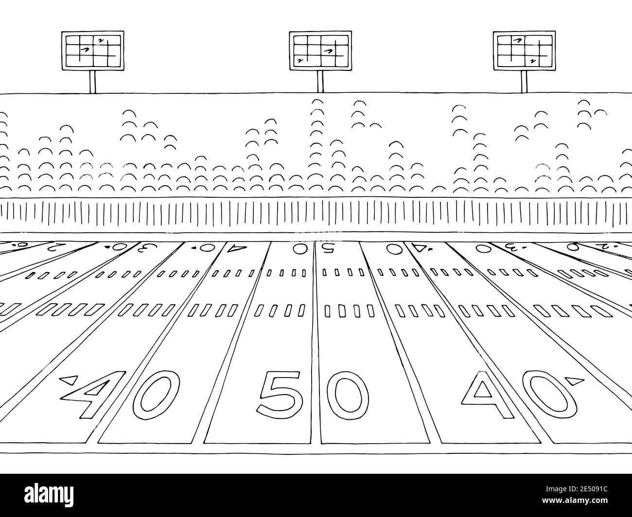 Stadium American football sport graphic black white sketch illustration vector Stock Vector