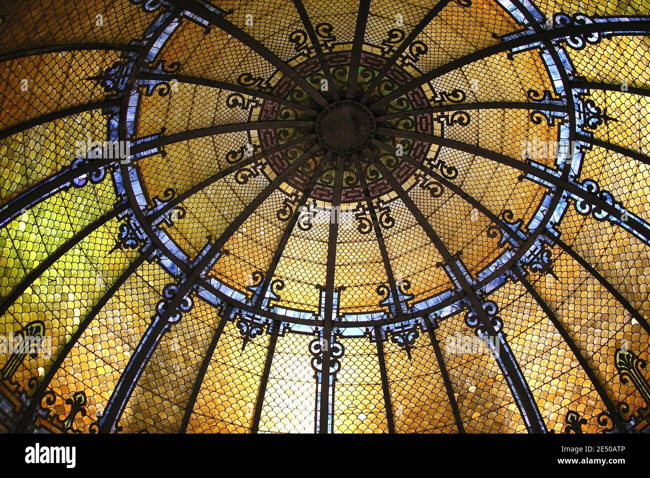 Archival 2005 view of the historic stained glass rotunda dome at Savannah City Hall in Savannah, Georgia, USA. Stock Photo