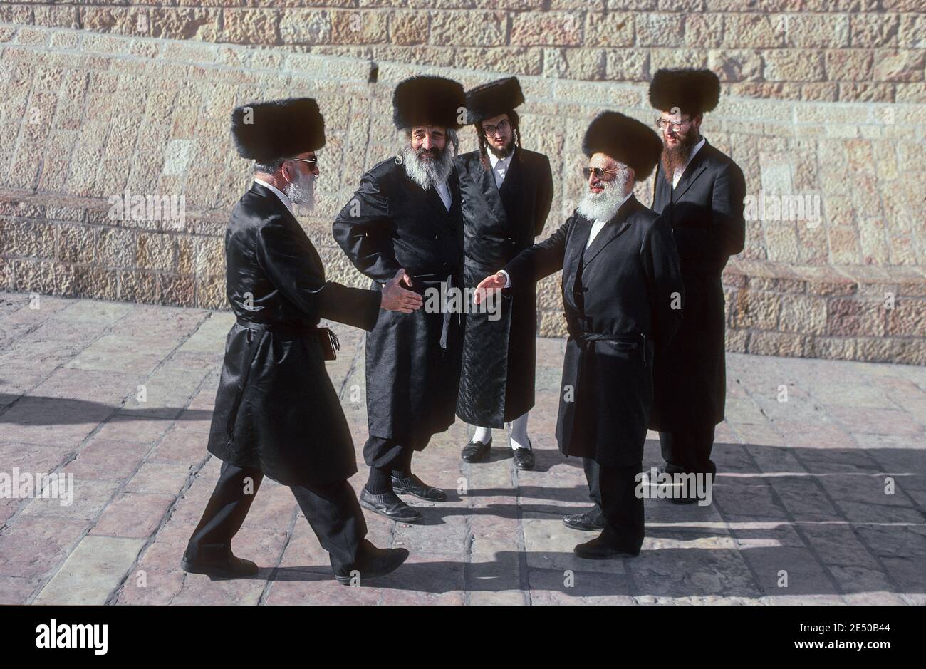 Hasidic Jewish men at Wailing Wall Jerusalem Israel Stock Photo