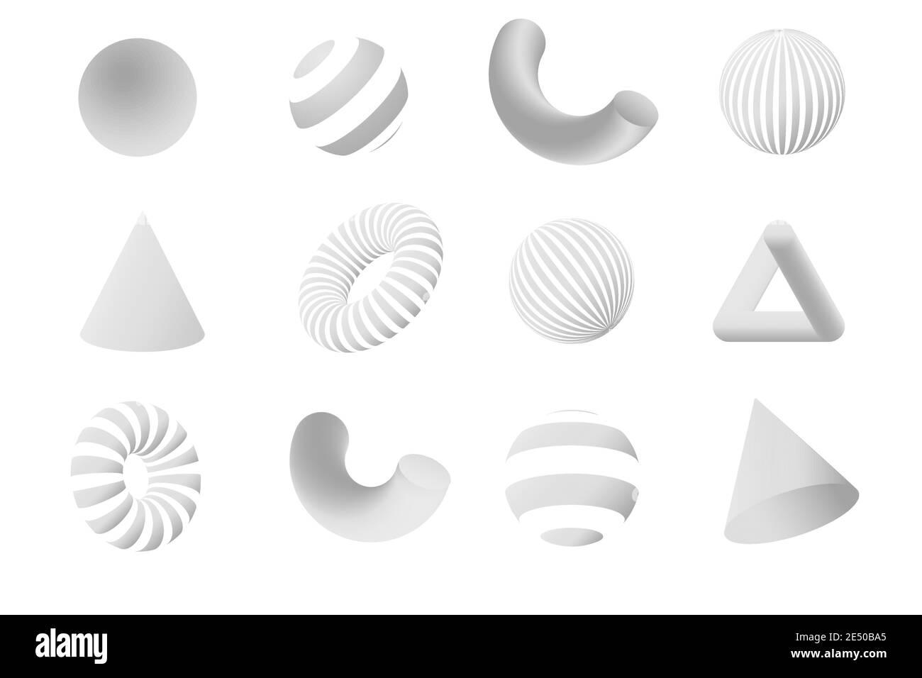 White geometry 3D shapes set. Vector design elements for social media and visual content, web and UI design, posters and art collage, branding. Stock Vector
