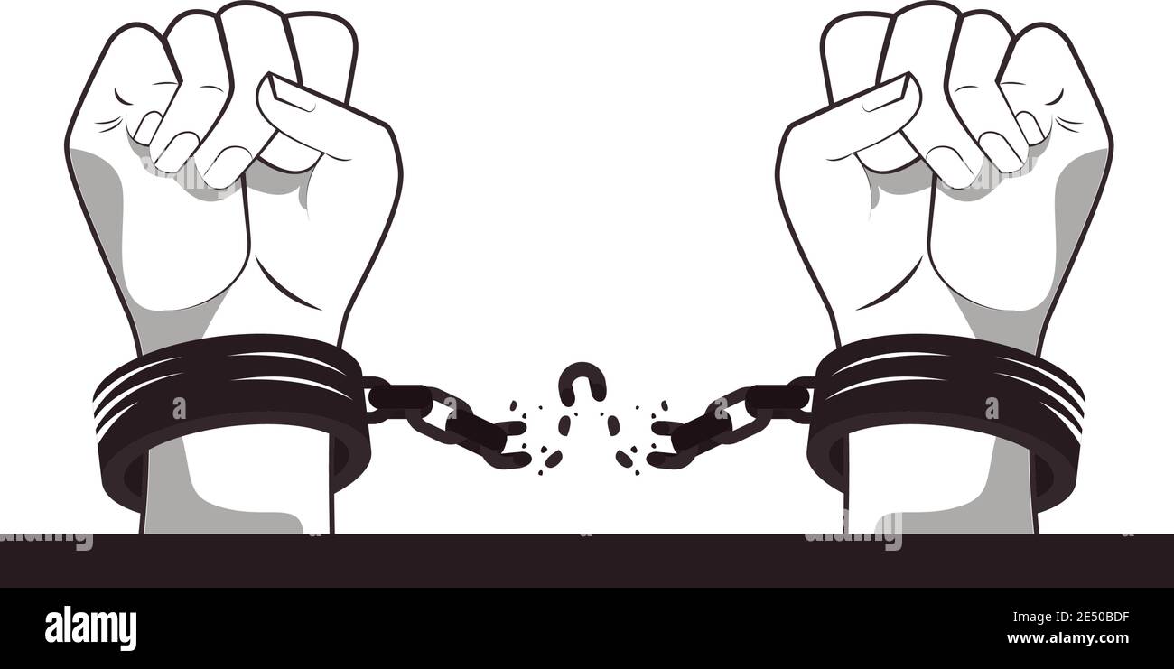 hands humans fists with handcuffs break vector illustration design