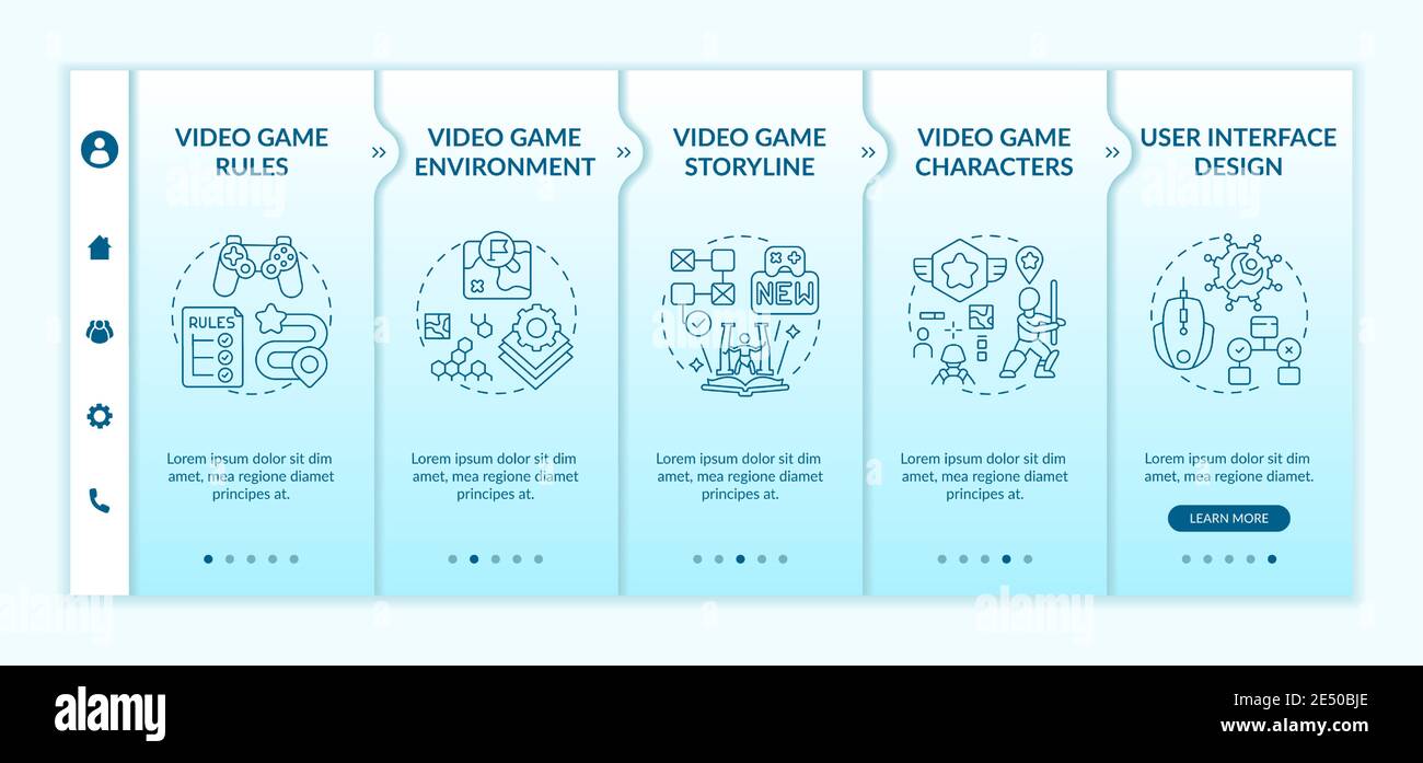 Video game design components onboarding vector template Stock Vector