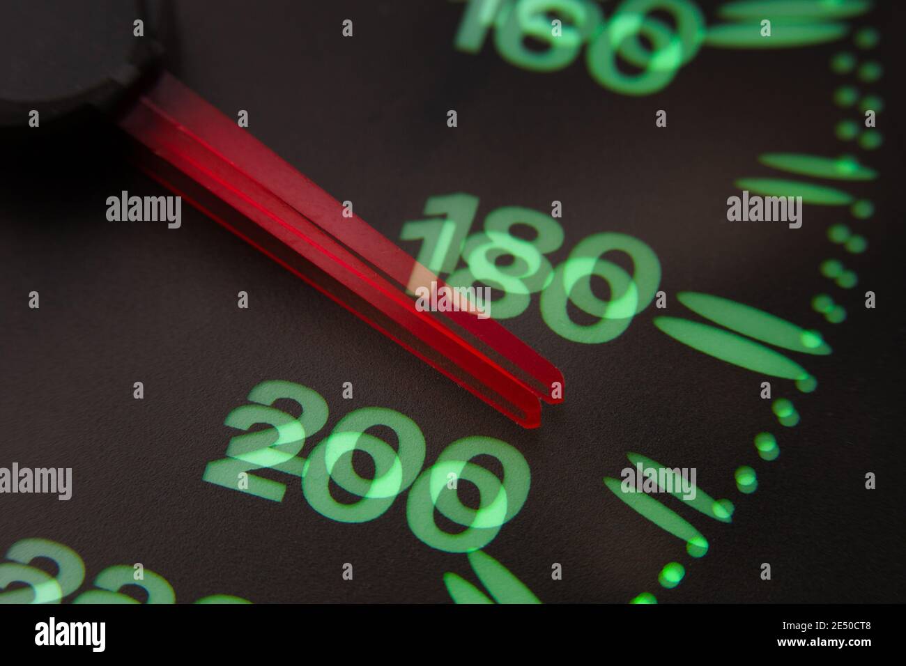 Double vision drunk driver. Car speedometer at 190 km / h Stock Photo