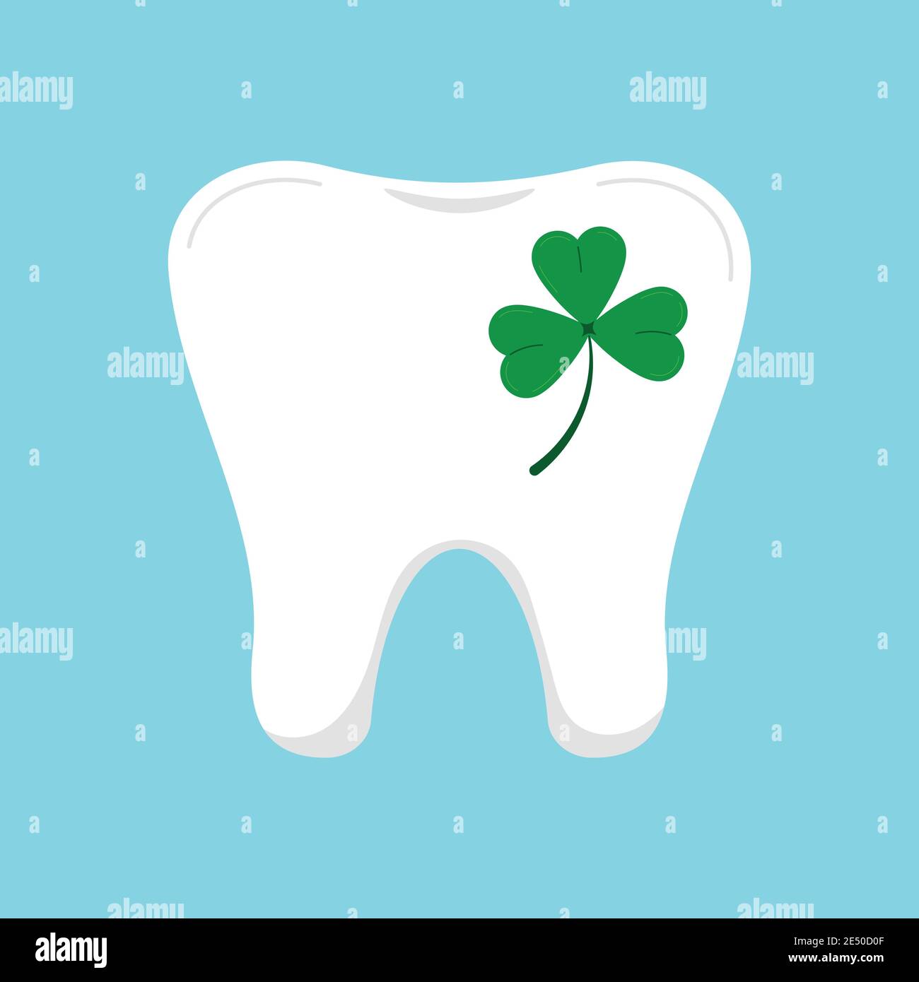 St Patrick cute tooth with clover icon isolated. Stock Vector