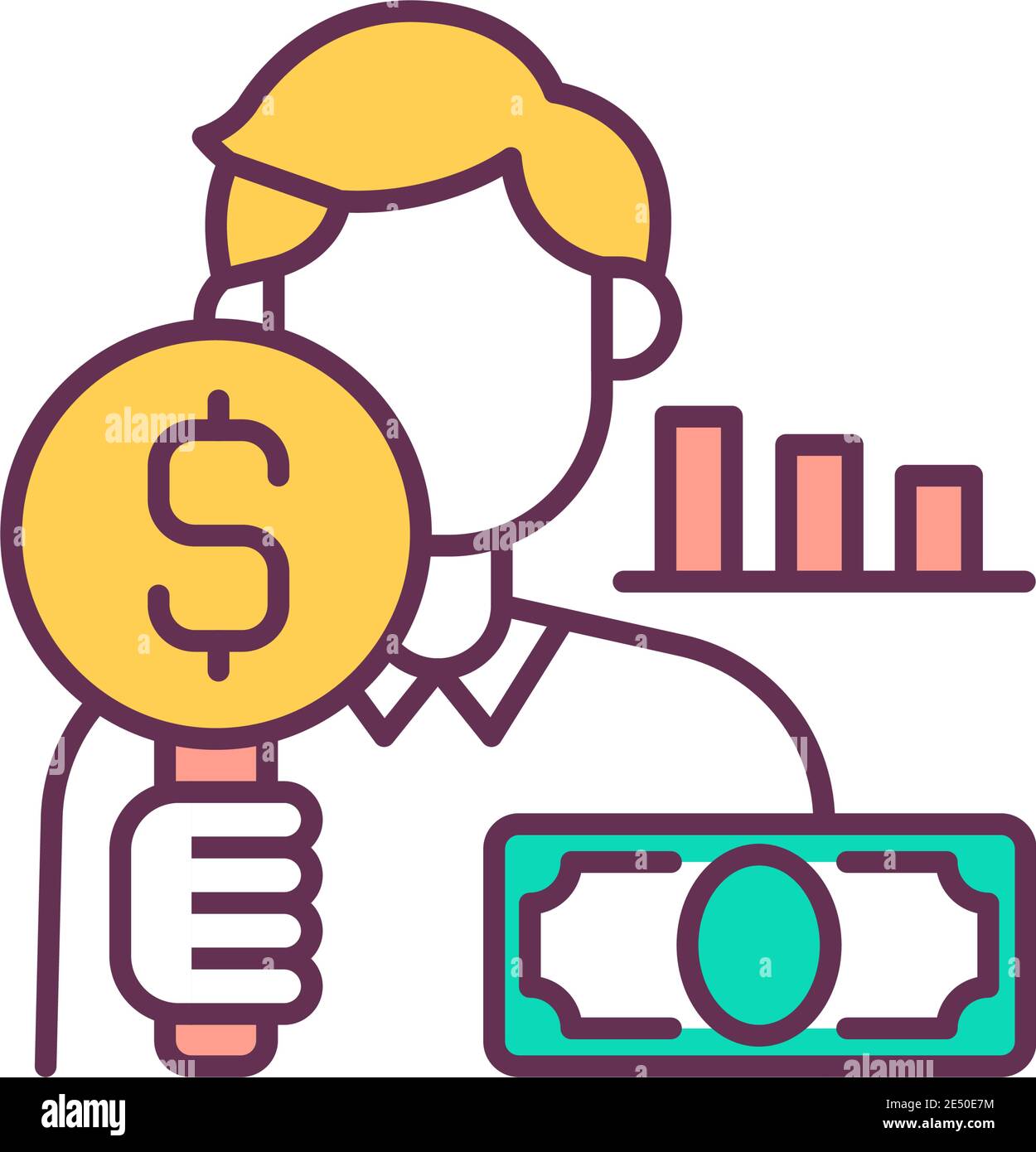 Income downsizing RGB color icon Stock Vector