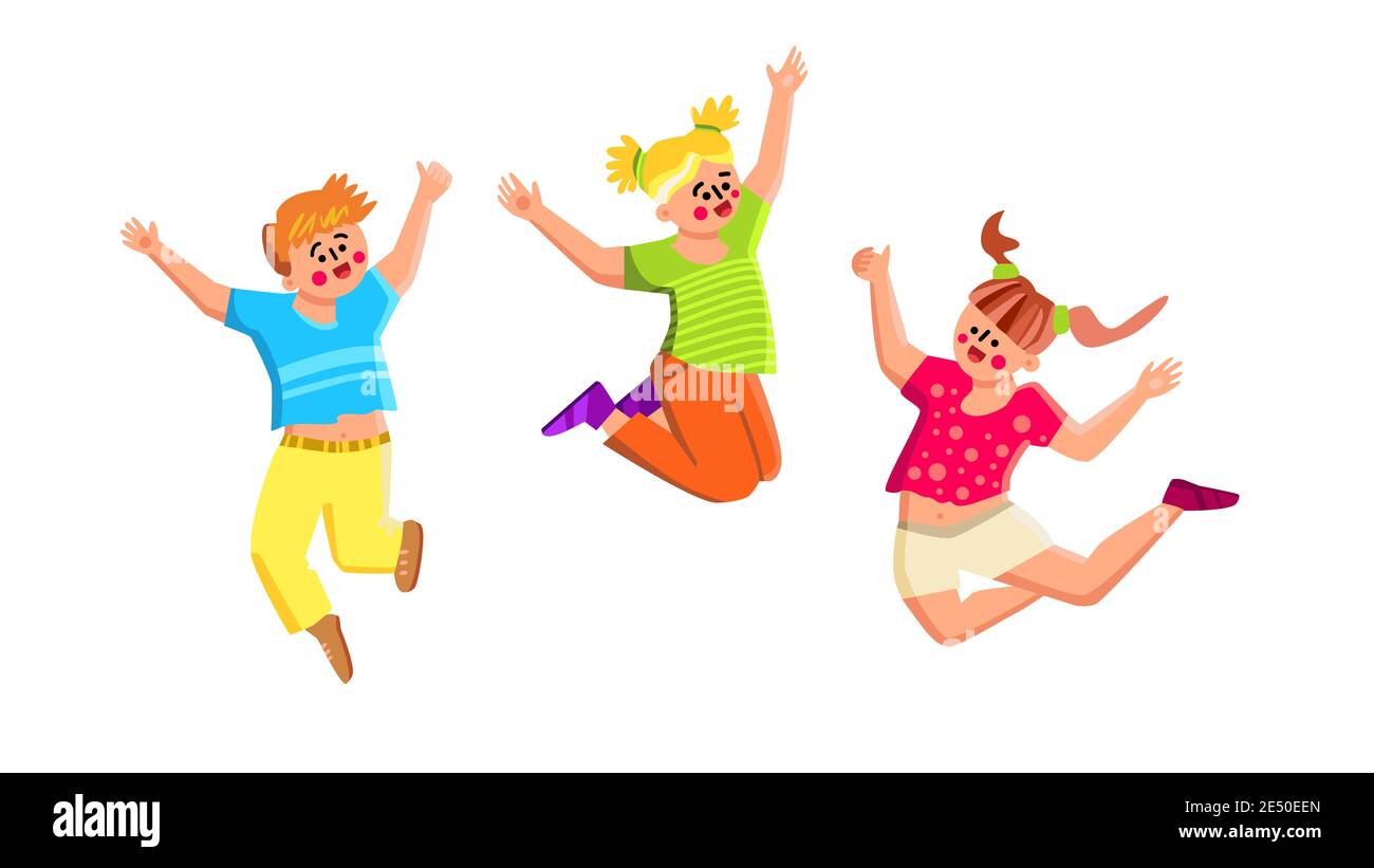 Smiling Kids Playing And Jumping Together Vector Stock Vector Image ...