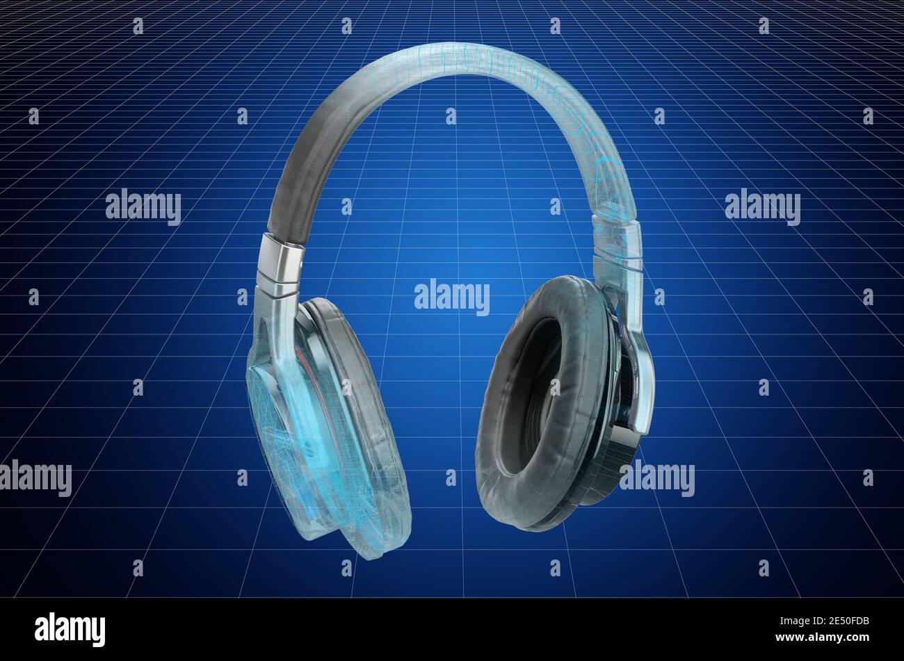 Visualization 3d cad model of headphones, blueprint. 3D rendering Stock