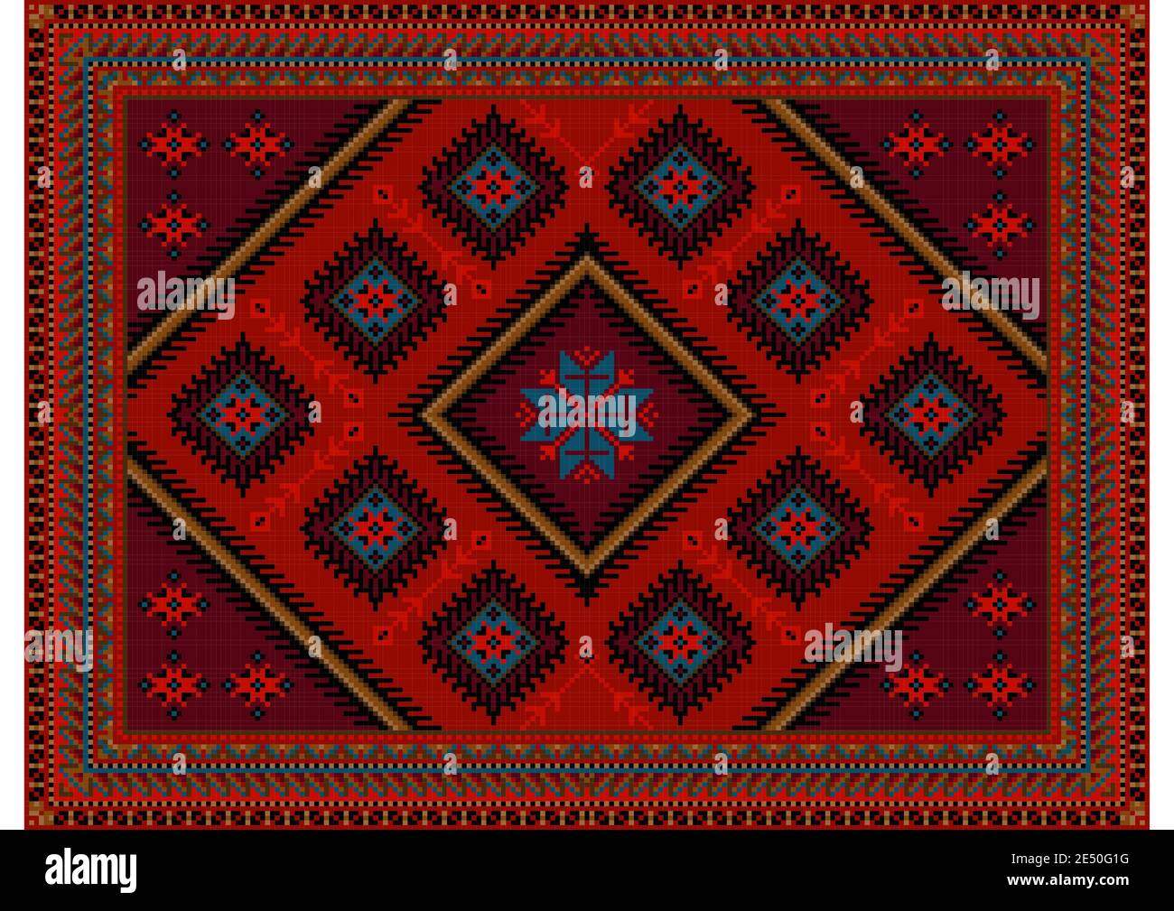 Luxurious carpet with ethnic ornaments in red and Burgundy shades and ...