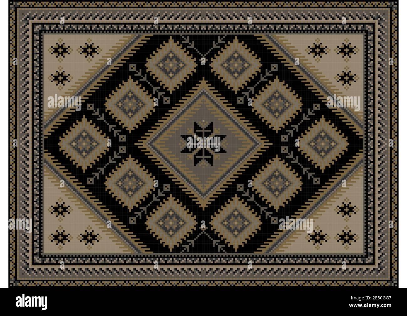 Luxurious carpet with ethnic ornaments in blue and navy blue shades and ...