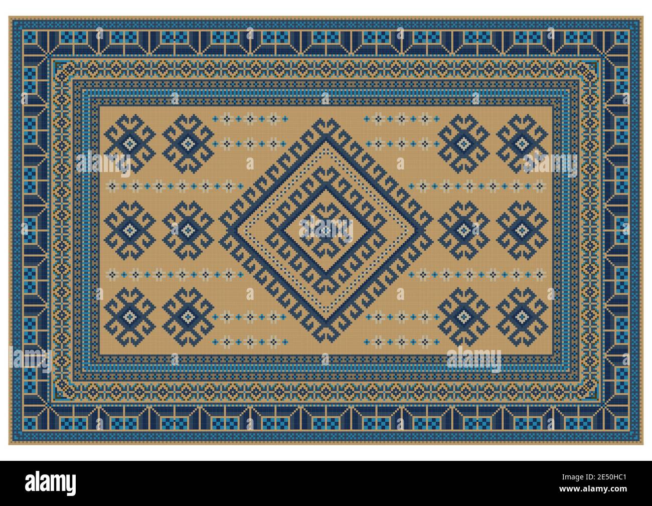 Luxury vintage carpet with ethnic ornaments in blue tones with a dark ...