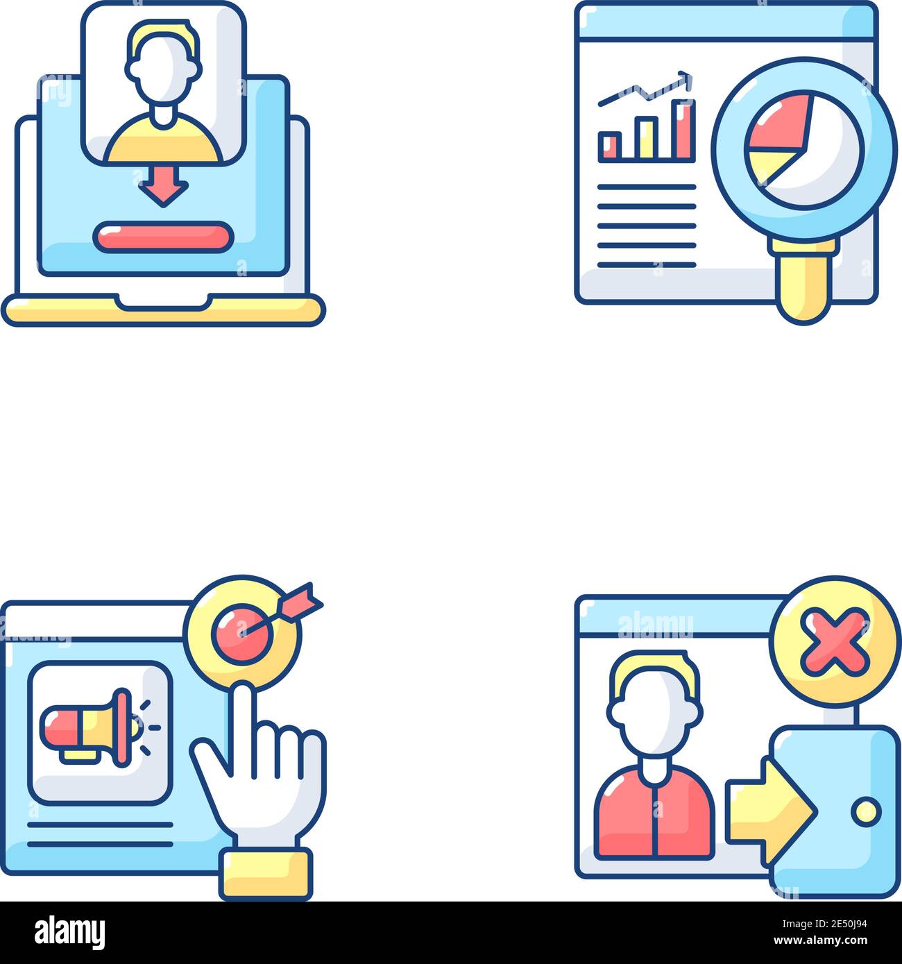 Web analytics RGB color icons set Stock Vector