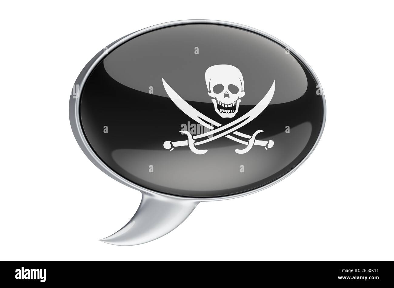 Speech balloon with piracy flag, 3D rendering isolated on white ...