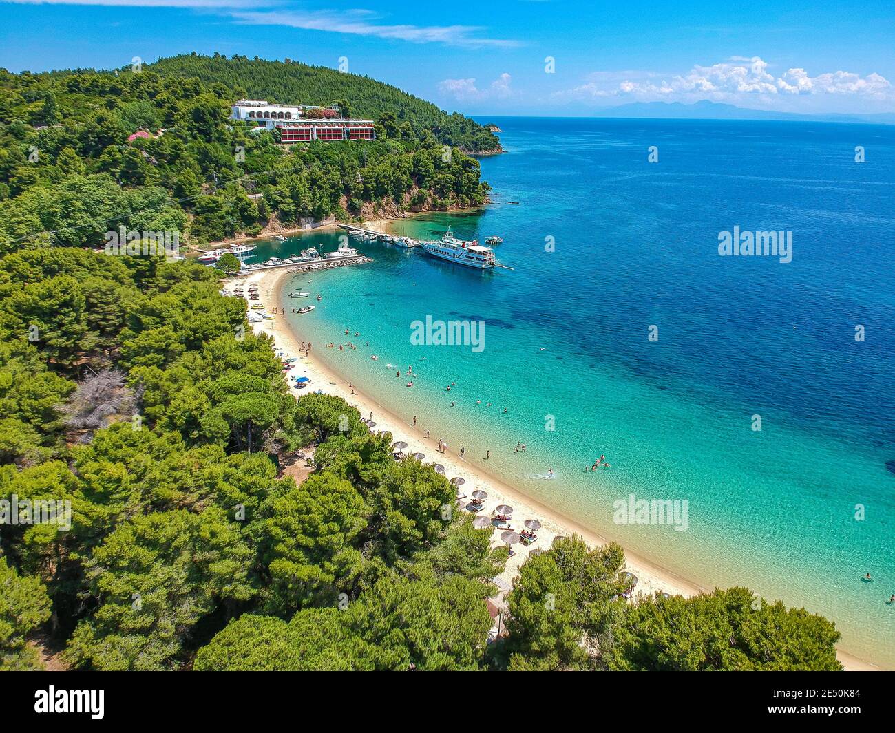 Aerial View Over Koukounaries Beach In Skiathos Island Sporades 
