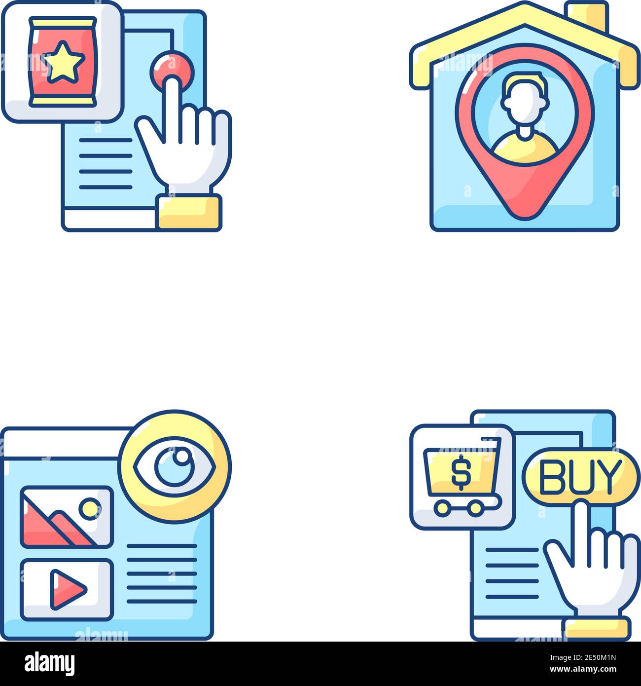 Web analytics RGB color icons set Stock Vector