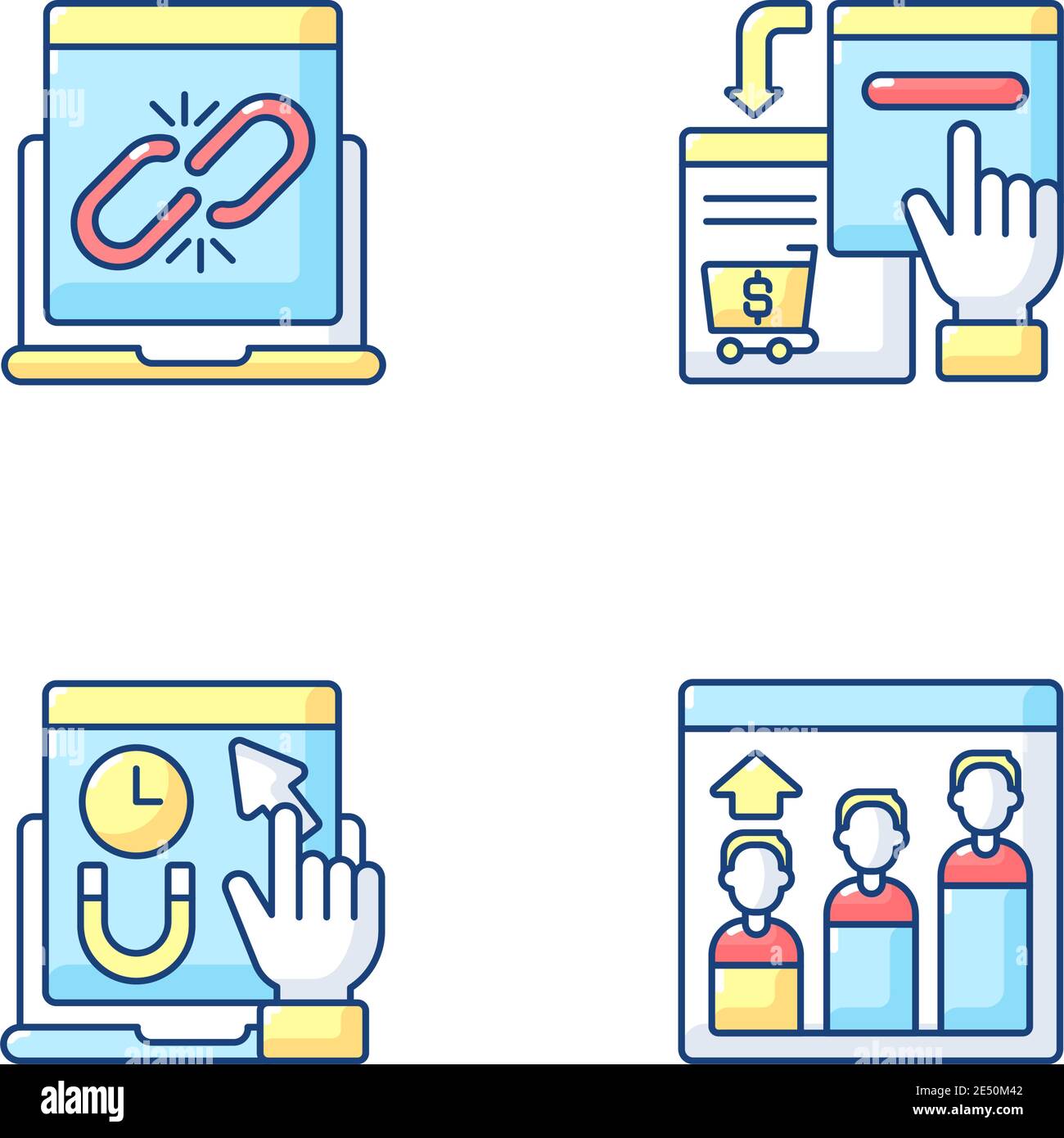 Web analytics RGB color icons set Stock Vector
