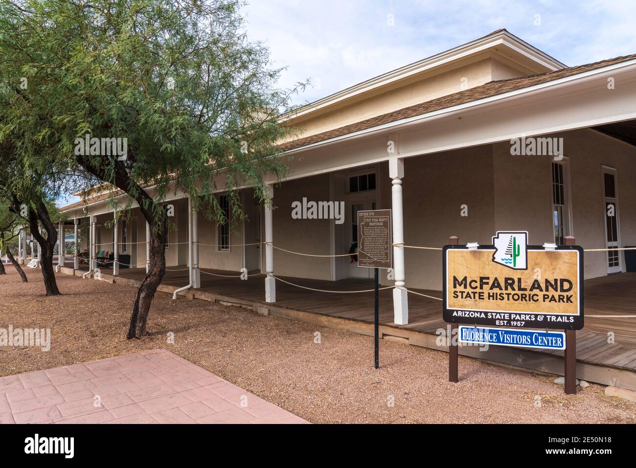 Florence, AZ - Nov. 27, 2019: The First Pinal County Courthouse is now the McFarland State Historic Park and Florence Visitors Center Stock Photo