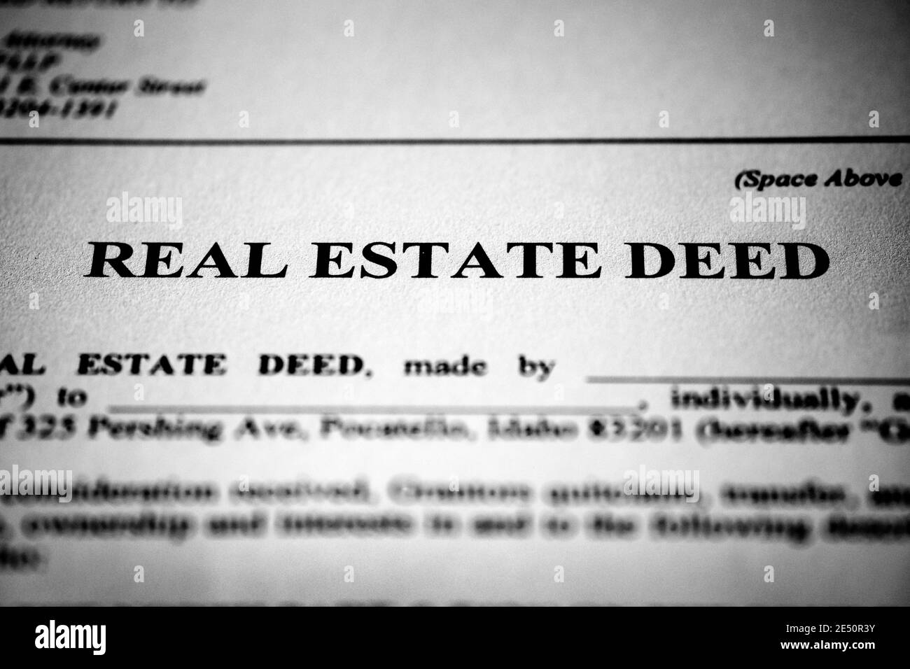 Real estate deed to transfer ownership of land or property Stock Photo
