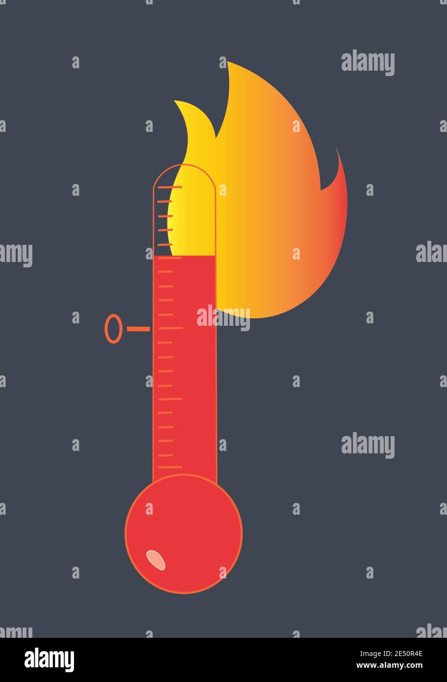 Isolated Hot thermometer Icon on black background.  Stock Vector