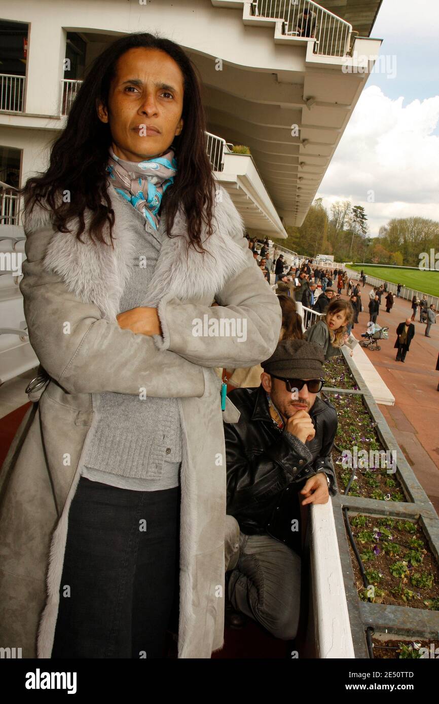 Swiss actor Vincent Perez and his wife Karine Sylla attend the 'Dimanches de France Galop' exhibition at the Longchamp horse track in Paris, France, on April 6, 2008. Photo by Thierry Orban/ABACAPRESS.COM Stock Photo
