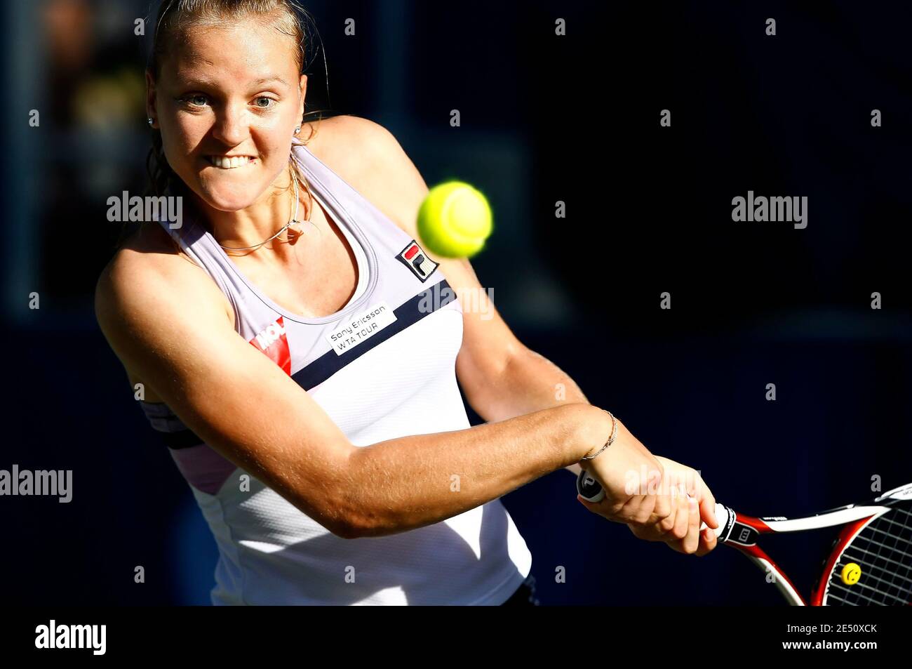 Hungary Agnes Szavay in action during her 2008 Bausch & Lomb Tennis Championships Quarterfinal match against USA's Lindsay Davenport in Amelia Island, FL, USA on April 11. 2008. Davenport defeated Szavay 6-4, 7-6. Photo by Gray Quetti/Cal Sport Media/Cameleon/ABACAPRESS.COM Stock Photo