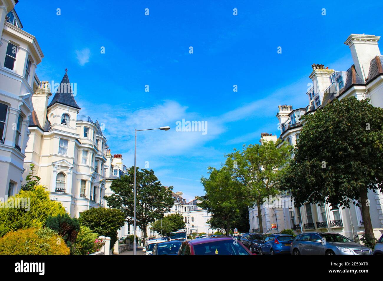 Beautiful white mansions at Clifton Cres street in Folkestone town,Kent