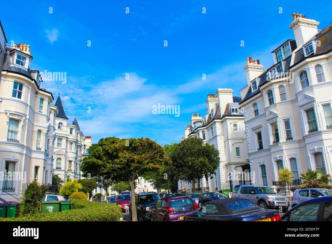 Beautiful white mansions at Clifton Cres street in Folkestone town,Kent