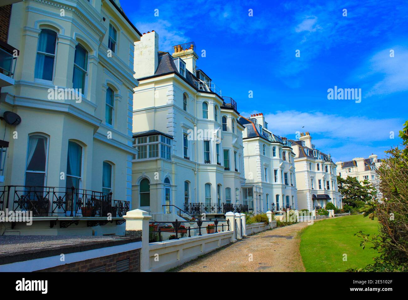 Beautiful white mansions at Clifton Cres street in Folkestone town,Kent