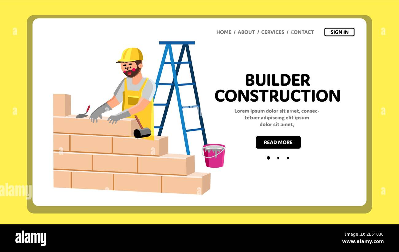 Builder Construction Building With Bricks Vector Illustration Stock Vector
