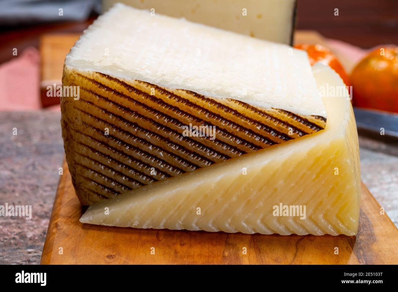 Cheese collection, pieces of hard Spanish manchego curado, viejo and