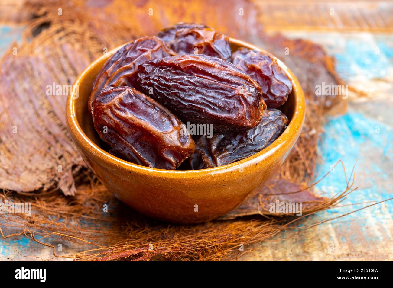 Dried sweet sugar free dates medjoul fruits from Israel close up Stock