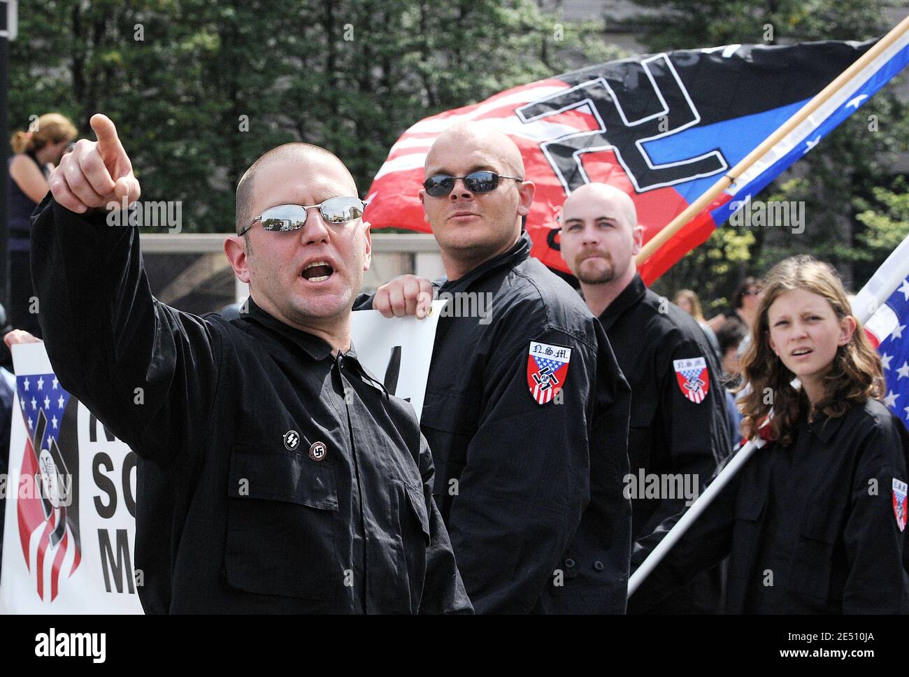 Neo-Nazi, white-supremacist organization known as the National Socialist Movement organizes a march and rally against illegal immigration on the National Mall and the U.S Capitol in Washington, DC, USA, on April 19, 2008. Photo by Olivier Douliery/ABACAPRESS.COM Stock Photo