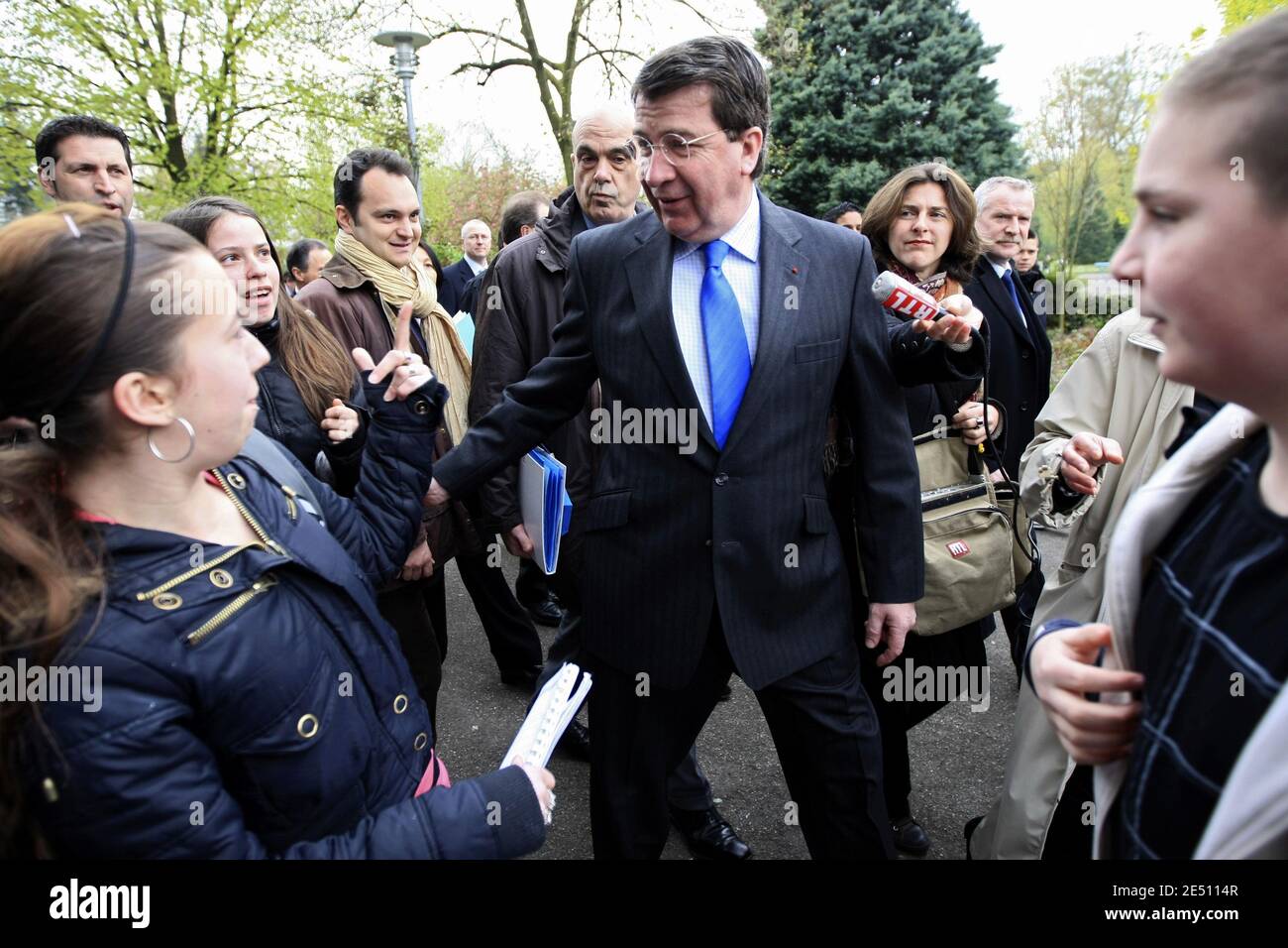 French Minister for National Education Xavier Darcos arrives at the Solignac college in Strasbourg, France, on April 21, 2008. Photo by Antoine/ABACAPRESS.COM Stock Photo