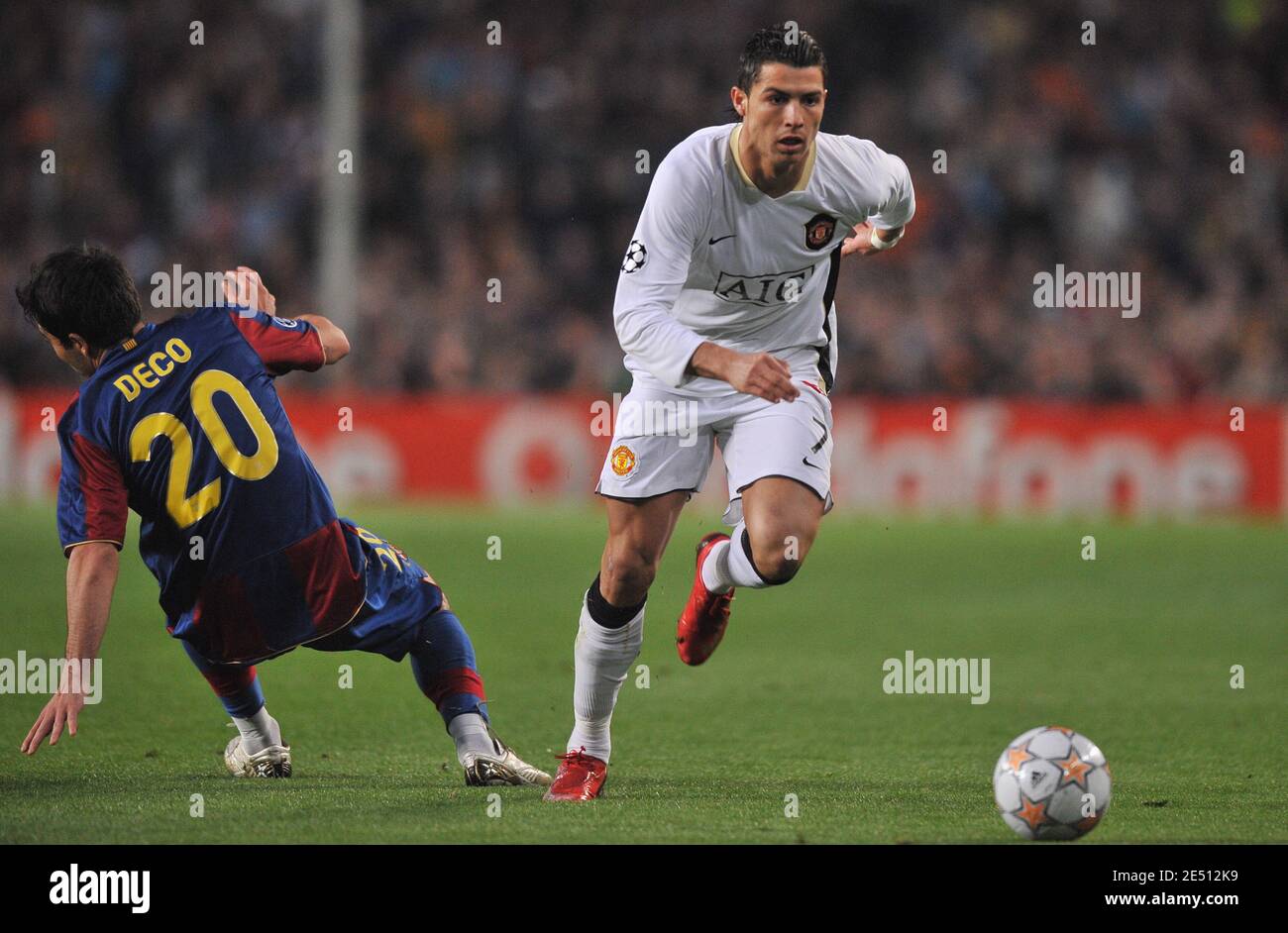Manchester United'S Cristiano Ronaldo During The Uefa Champions League  Semi-Finals, First Leg, Soccer Match, Fc Barcelona Vs Manchester United At  The Nou Camp Stadium In Barcelona, Spain On April 23, 2008. The