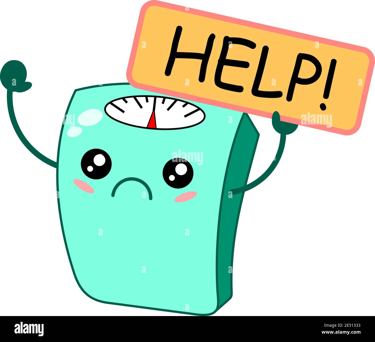 funny scale bathroom kawaii mascot character asking for help concept