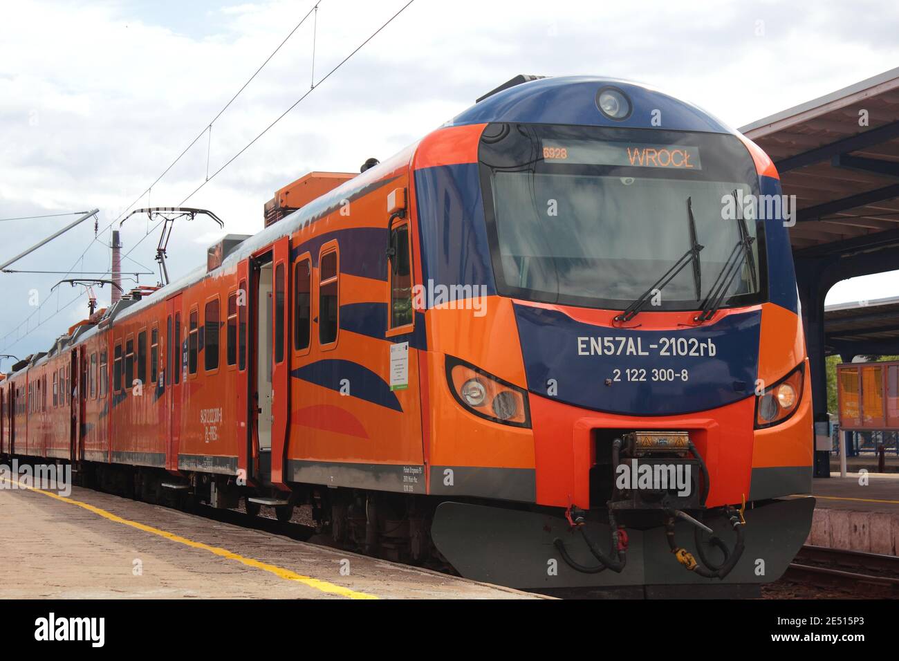 Modernized Polish electric train EN57 at station in Leszno, Poland Stock Photo