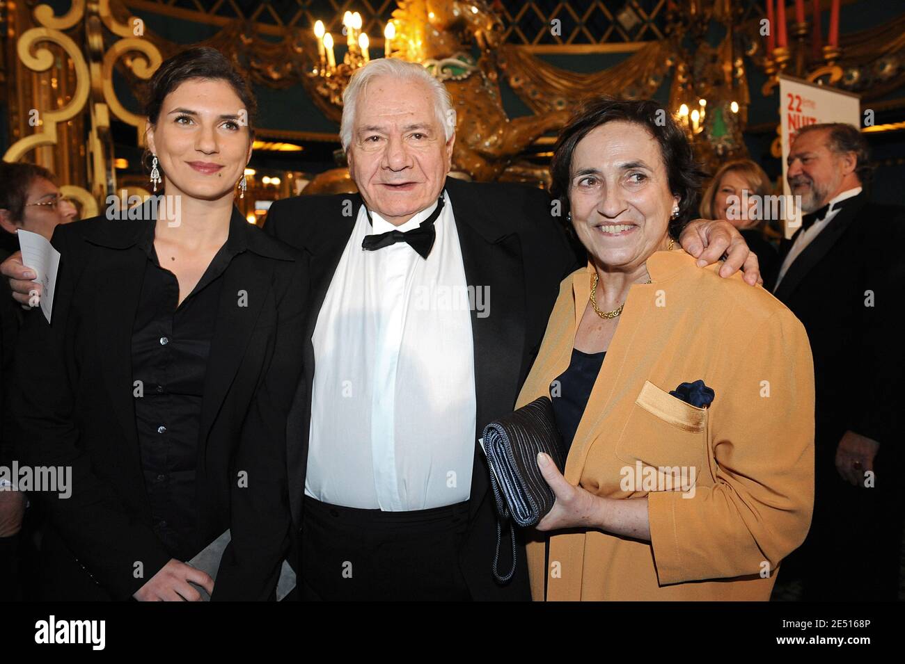 Michel Galabru with wife and daughter attend the 22nd Molieres theatre awards ceremony at the Folies Bergere in Paris, France on April 28, 2008. Photo by Orban-Gouhier/ABACAPRESS.COM Stock Photo
