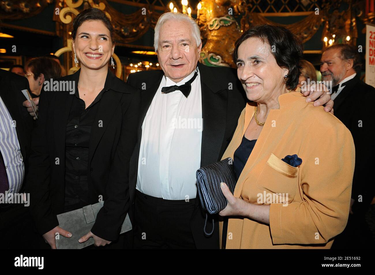 Michel Galabru with wife and daughter attend the 22nd Molieres theatre awards ceremony at the Folies Bergere in Paris, France on April 28, 2008. Photo by Orban-Gouhier/ABACAPRESS.COM Stock Photo