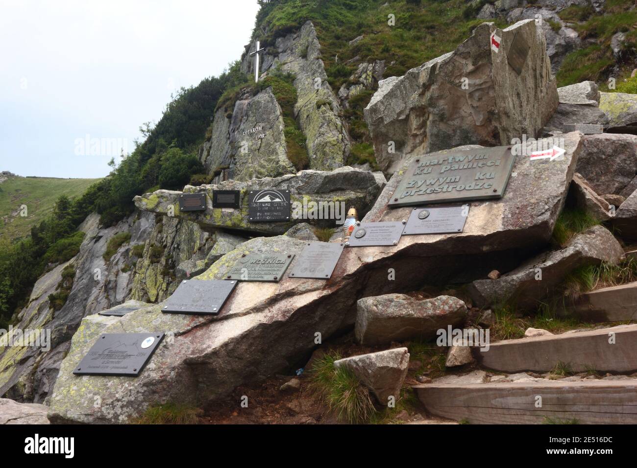 A symbolic cemetery on the trail leading to the top of the Sniezka Mountain Stock Photo