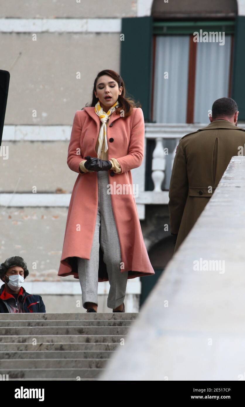 VENICE, ITALY - JANUARY 25: Actress Matilda De Angelis on set during filming for 'Across the River and Into the Trees' on January 25, 2021 in Venice Stock Photo