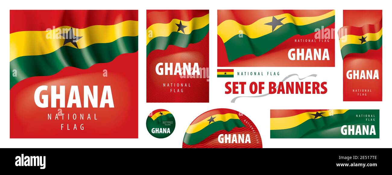 Vector set of banners with the national flag of the Ghana Stock Vector