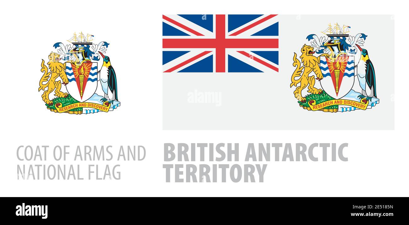 Vector set of the coat of arms and national flag of British Antarctic