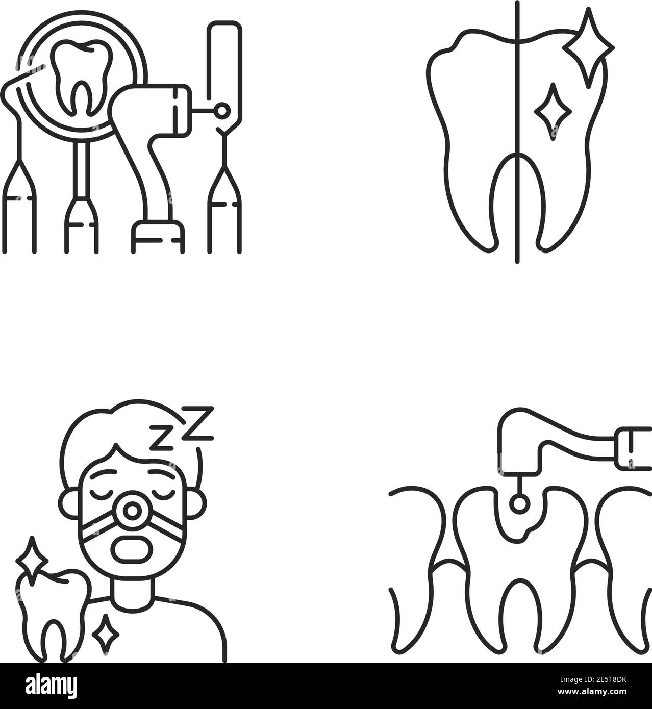 Dentistry method and practice linear icons set Stock Vector