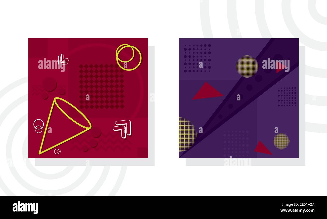 set of red and purple designs with geometric shapes, colorful design ...
