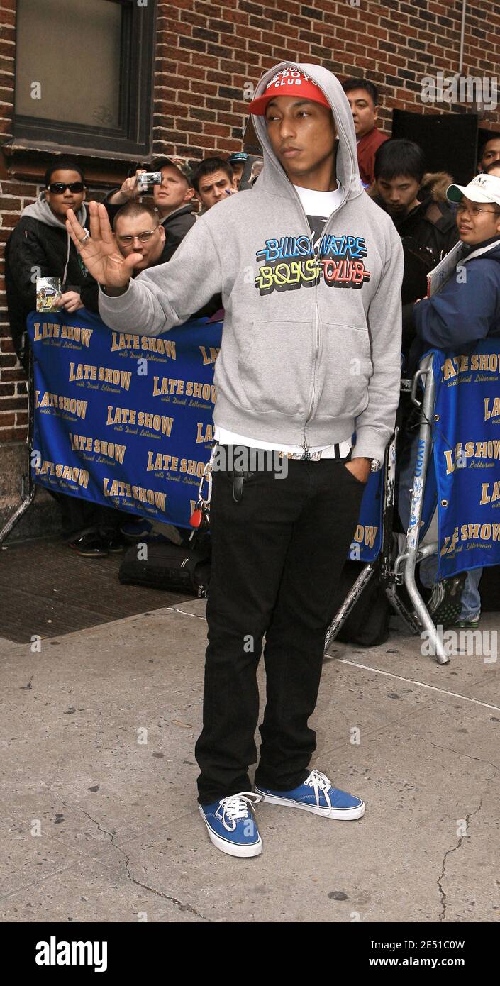 Pharrell Williams arrives at the Late Show with David Letterman, in New  York City, NY on May 12, 2008. Photo by Hector Vallenilla/ABACAPRESS.COM  Stock Photo - Alamy