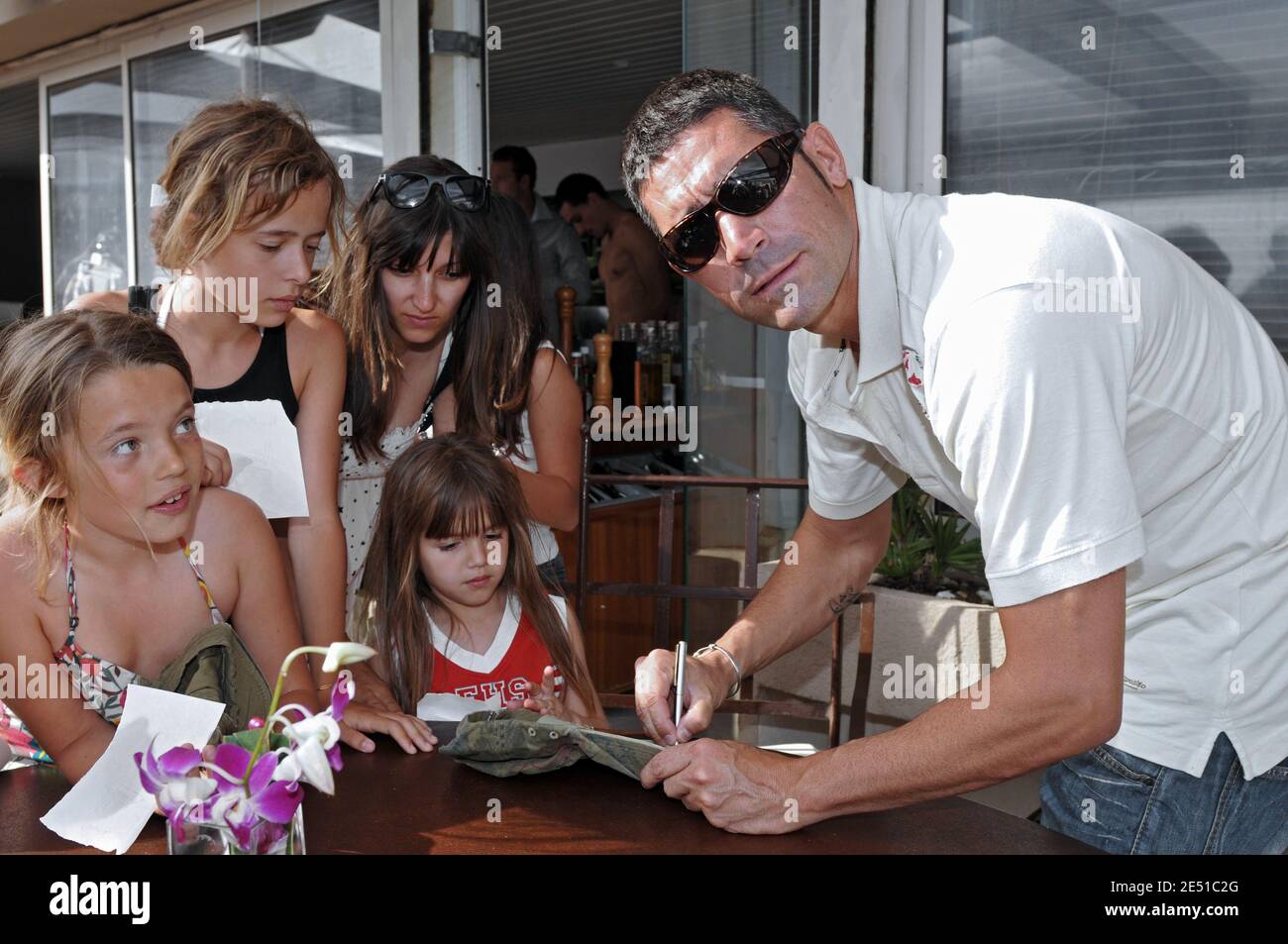 French Coach and former swimmer Franck Esposito presents his new collection on the beach Miramar on 'La Croisette' in Cannes, France on May 12, 2008. Photo by Capbern/Cameleon/ABACAPRESS.COM Stock Photo